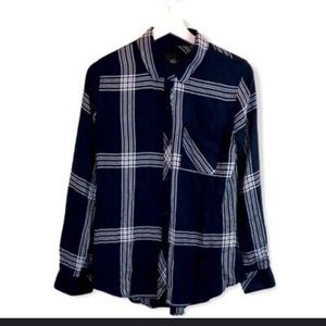 Rails Navy Blue White Plaid Rayon Button Down Top Size Medium